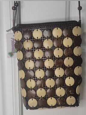 Island Sense Hawaii Beaded Floral Crossbody Bag Coconut Shell NWT Boho Beach